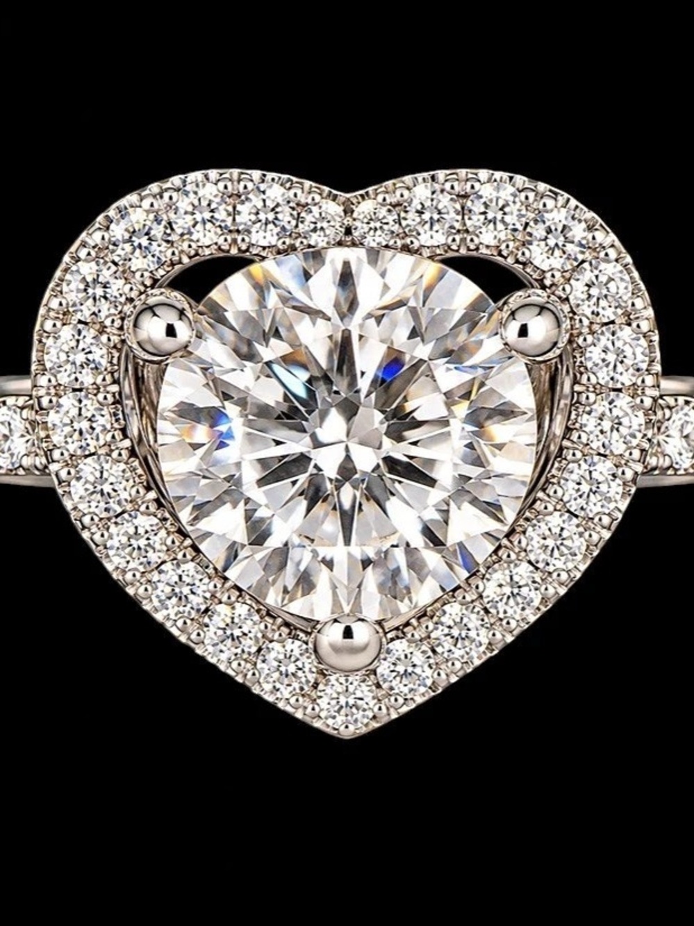 Heart-Shaped Moissanite Pavé Ring in Silver
